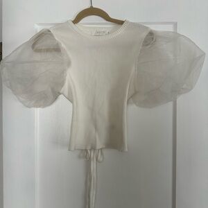 ASTR Puff Sleeve Open Back Sweater